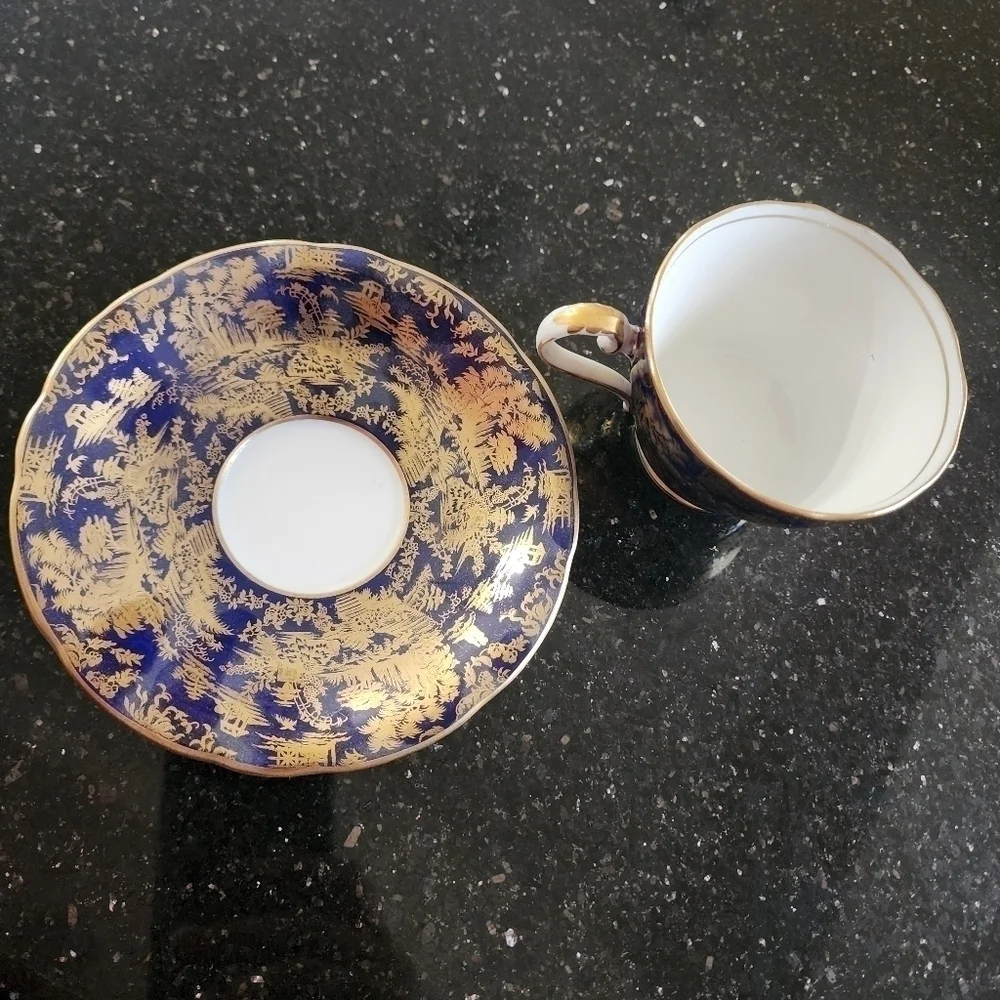 Vintage Aynsley Cobalt Blue and Gold Teacup and Saucer, England